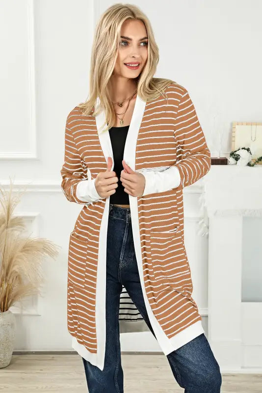 Striped open front cardigan - cardigans