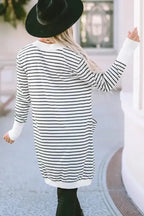 Striped Open Front Cardigan - Fashionfitz