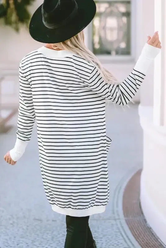 Striped Open Front Cardigan - Fashionfitz