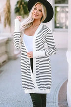 Striped Open Front Cardigan - Fashionfitz