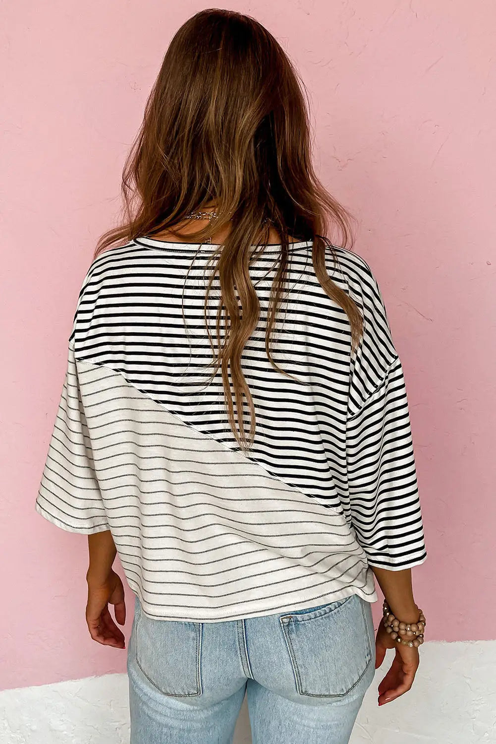 Striped patchwork short sleeve top - t-shirts