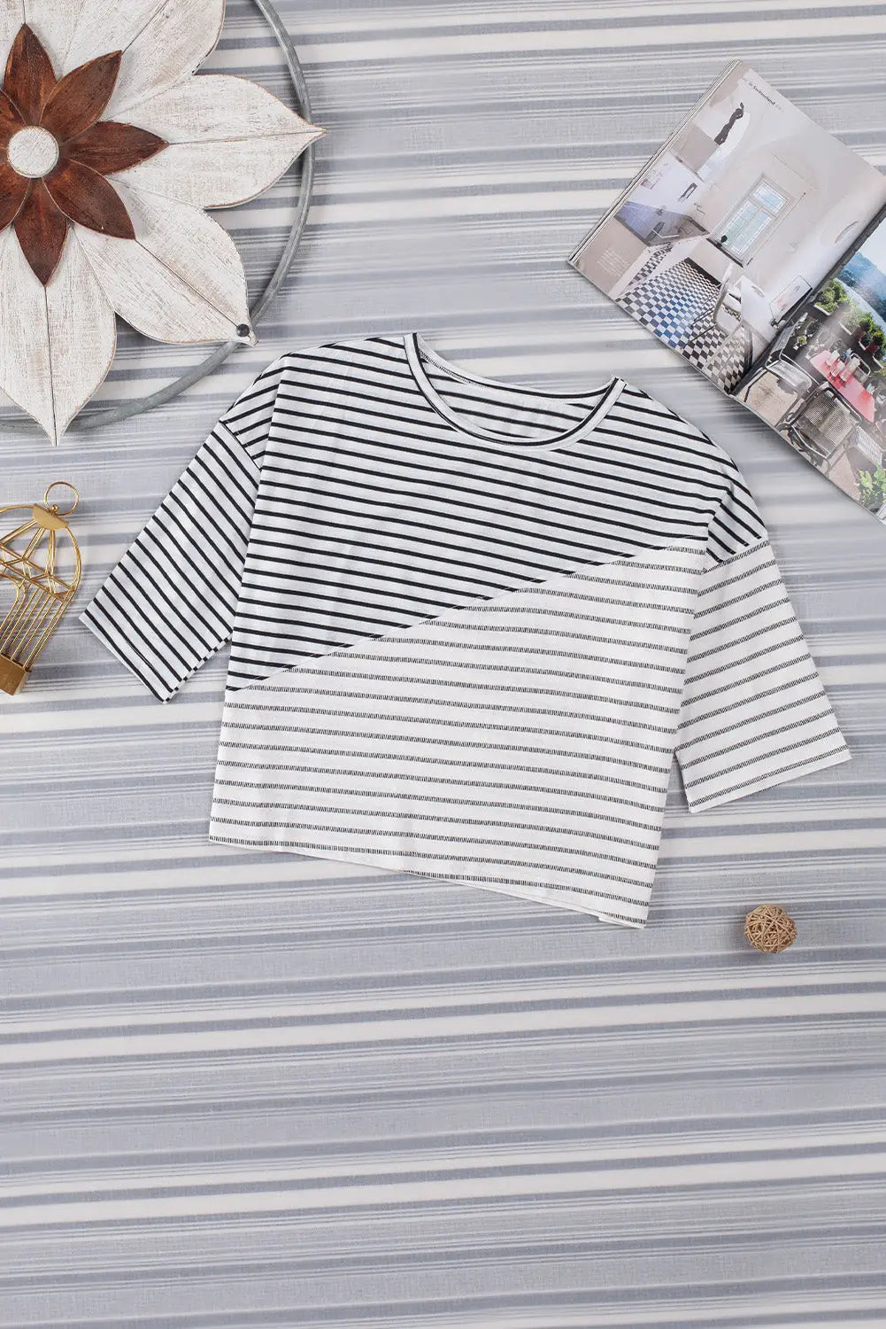 Striped patchwork short sleeve top - t-shirts