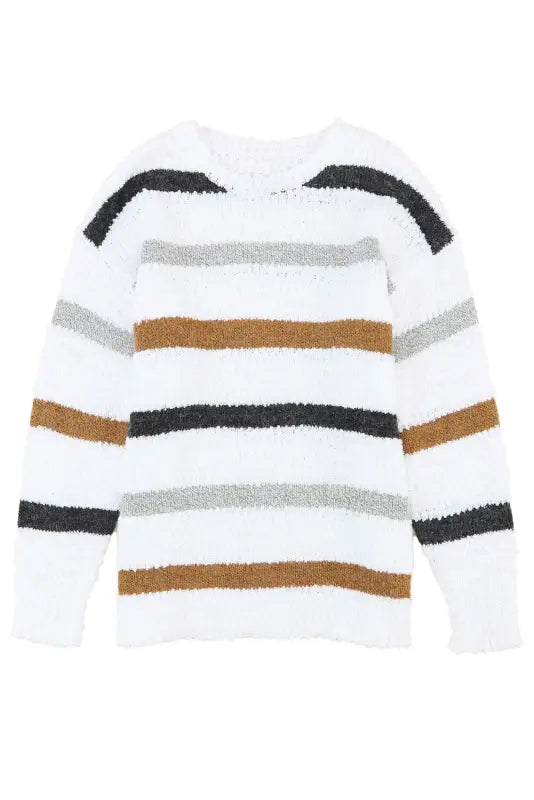 Striped popcorn knit sweater - sweaters