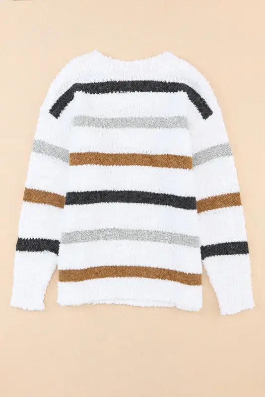 Striped popcorn knit sweater - sweaters