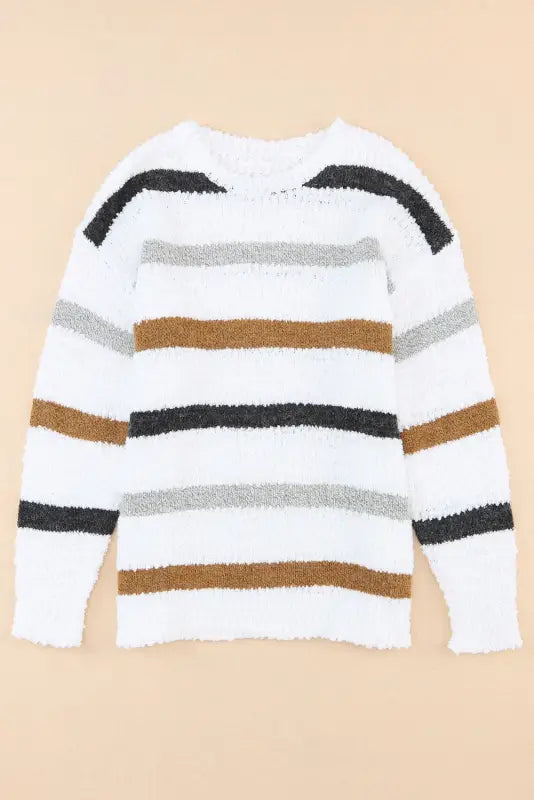 Striped popcorn knit sweater - sweaters