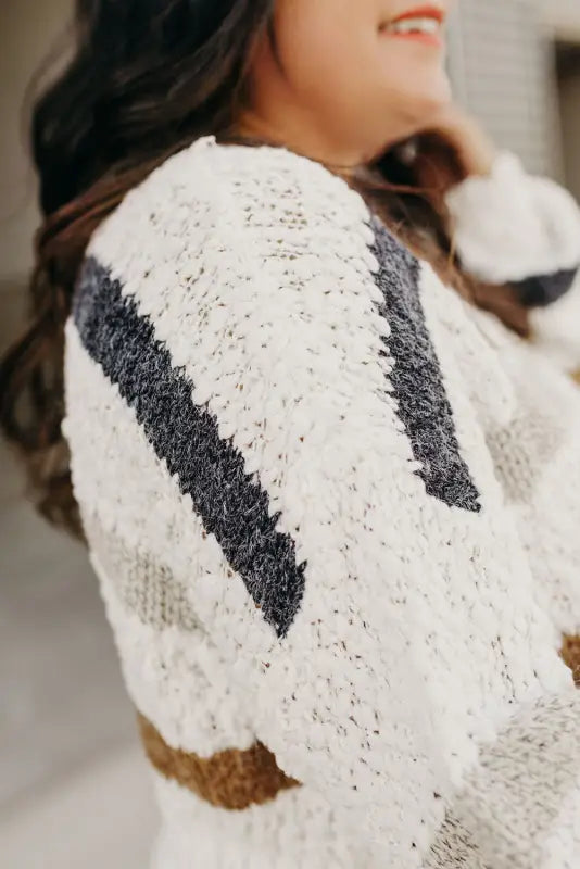 Striped popcorn knit sweater - sweaters