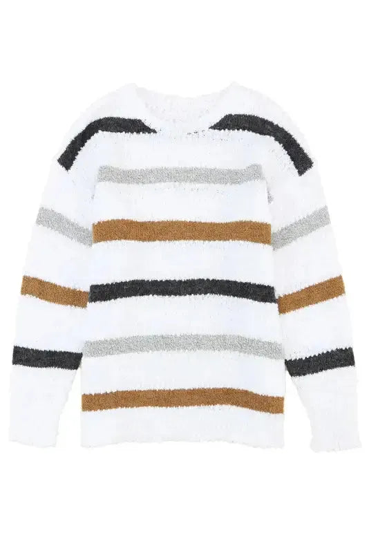 Striped Popcorn Knit Sweater - Fashionfitz