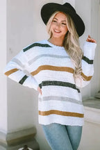 Striped Popcorn Knit Sweater - Fashionfitz