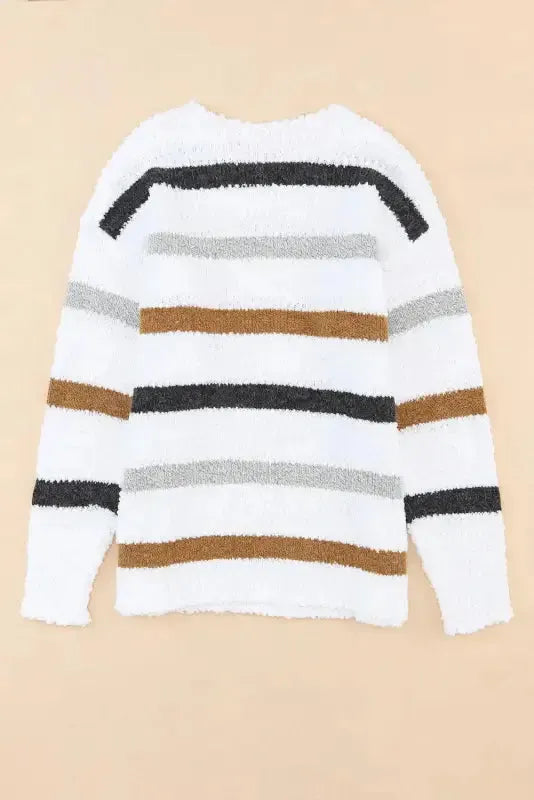 Striped Popcorn Knit Sweater - Fashionfitz