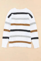 Striped Popcorn Knit Sweater - Fashionfitz