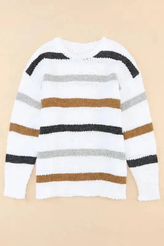 Striped Popcorn Knit Sweater - Fashionfitz