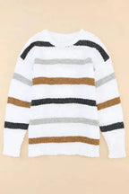 Striped Popcorn Knit Sweater - Fashionfitz