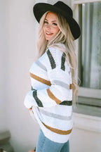 Striped Popcorn Knit Sweater - Fashionfitz