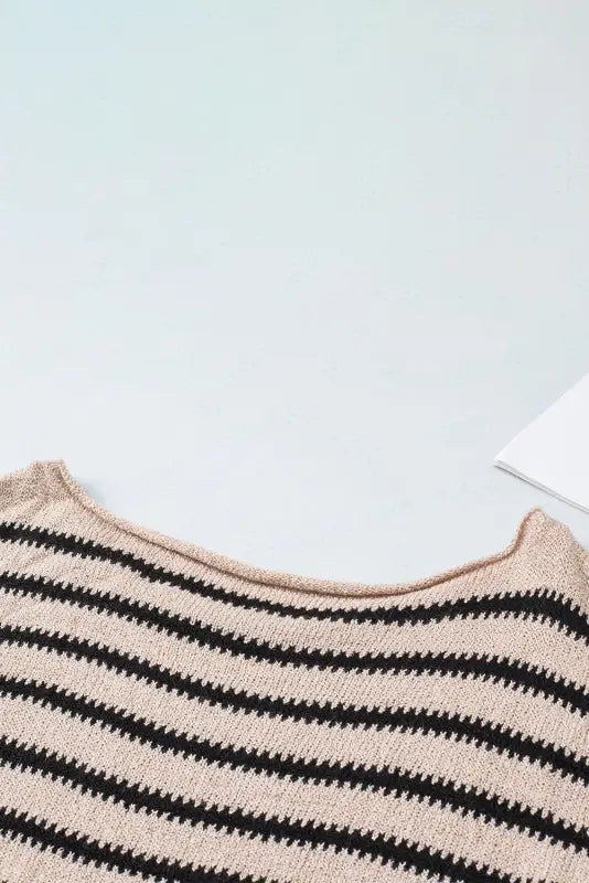 Striped print dropped shoulder loose sleeve sweater - sweaters & cardigans