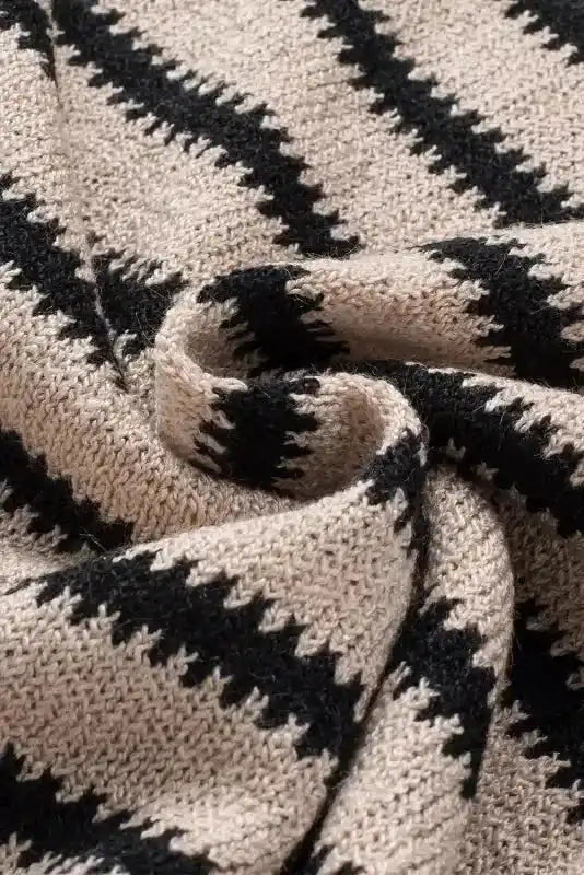 Striped Print Dropped Shoulder Loose Sleeve Sweater - Fashionfitz