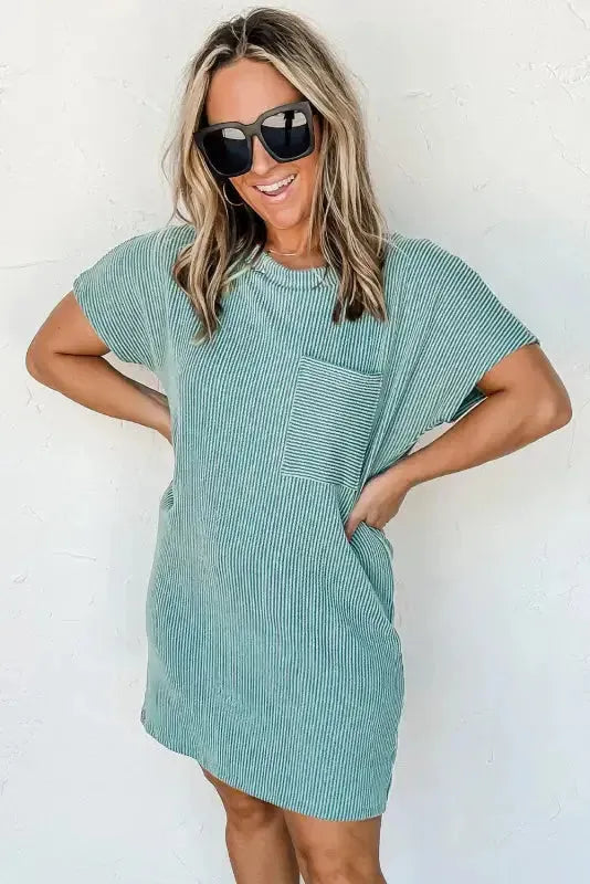 Striped Ribbed Knit T-shirt Dress - Fashionfitz
