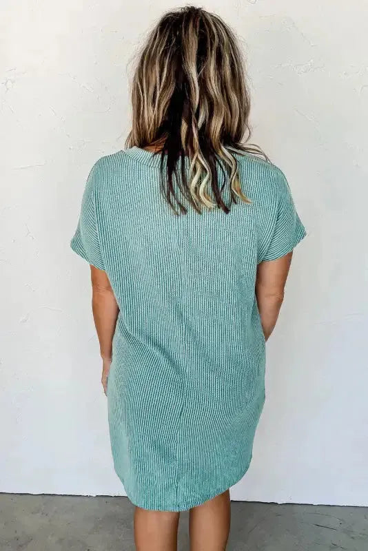 Striped Ribbed Knit T-shirt Dress - Fashionfitz