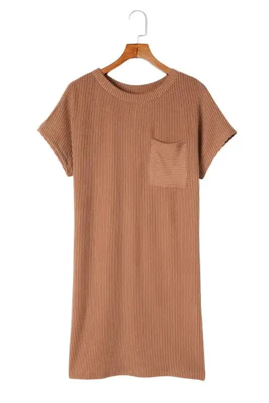 Striped Ribbed Knit T-shirt Dress - Fashionfitz