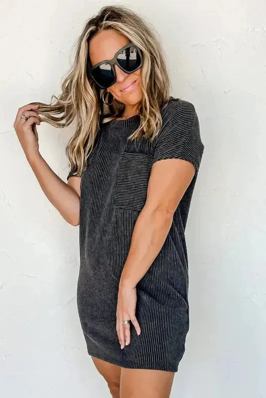 Striped Ribbed Knit T-shirt Dress - Fashionfitz