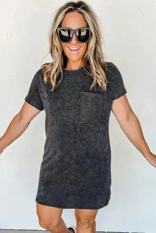 Striped Ribbed Knit T-shirt Dress - Fashionfitz