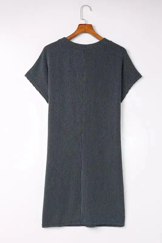 Striped Ribbed Knit T-shirt Dress - Fashionfitz