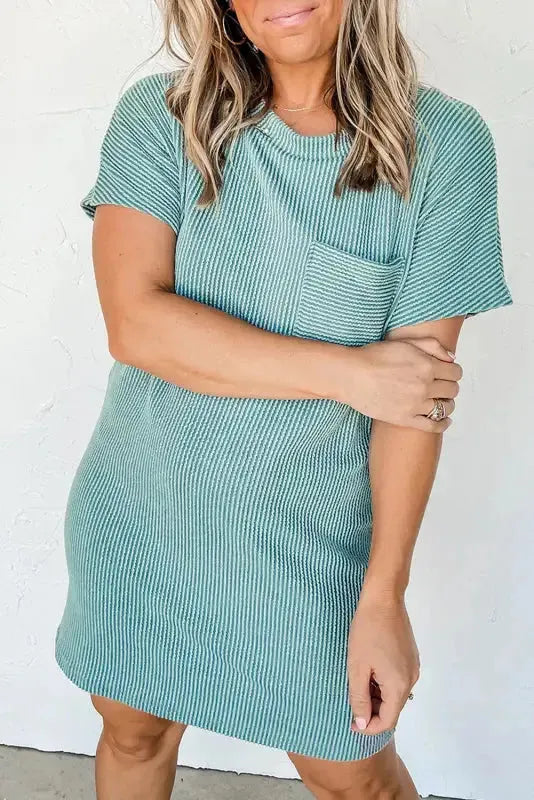 Striped Ribbed Knit T-shirt Dress - Fashionfitz