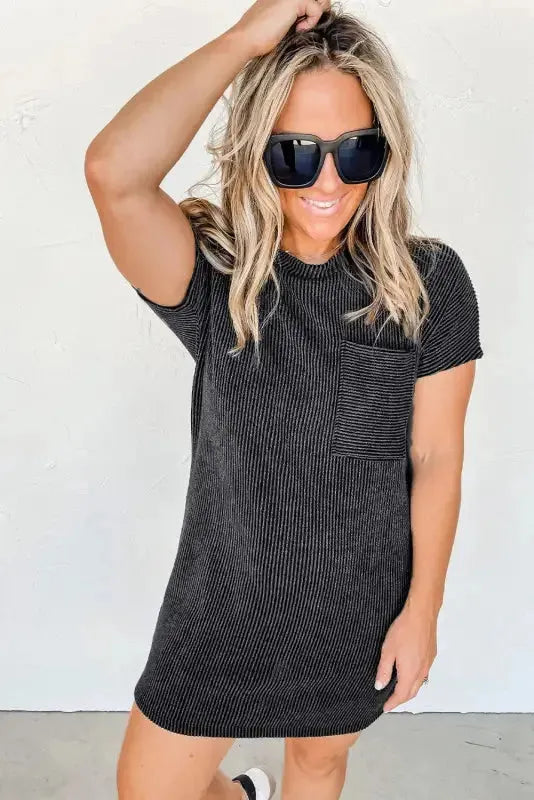 Striped Ribbed Knit T-shirt Dress - Fashionfitz