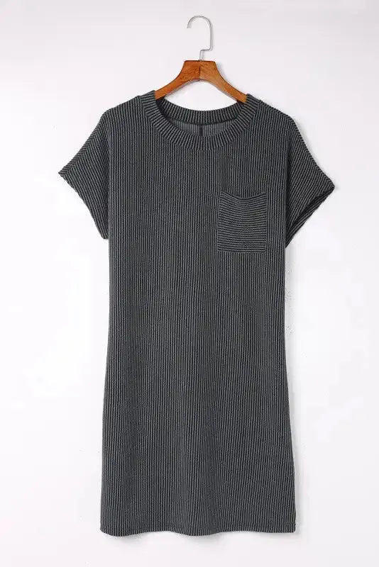Striped Ribbed Knit T-shirt Dress - Fashionfitz