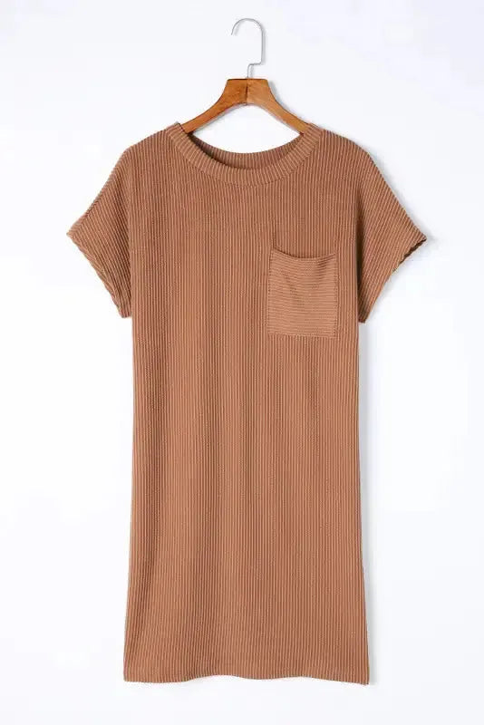 Striped Ribbed Knit T-shirt Dress - Fashionfitz