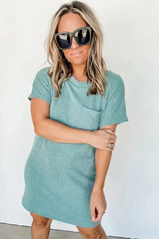 Striped Ribbed Knit T-shirt Dress - Fashionfitz
