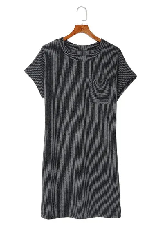 Striped Ribbed Knit T-shirt Dress - Fashionfitz