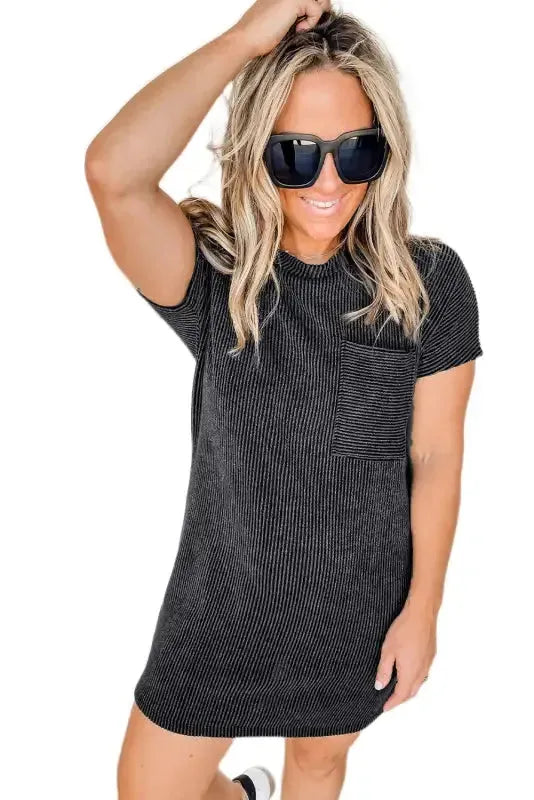 Striped Ribbed Knit T-shirt Dress - Fashionfitz