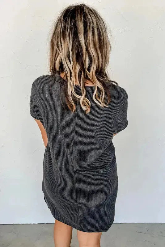 Striped Ribbed Knit T-shirt Dress - Fashionfitz