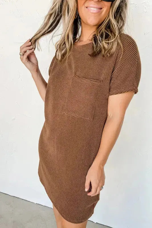 Striped Ribbed Knit T-shirt Dress - Fashionfitz