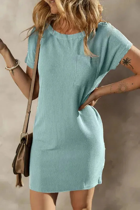 Striped Ribbed Knit T-shirt Dress - Fashionfitz