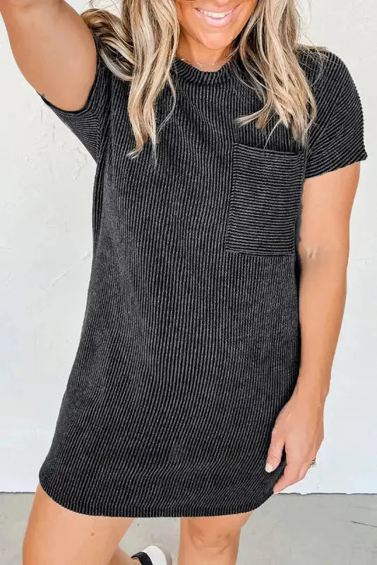 Striped Ribbed Knit T-shirt Dress - Fashionfitz