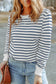 Striped print ribbed trim long sleeve top - tops