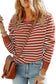 Striped print ribbed trim long sleeve top - tops