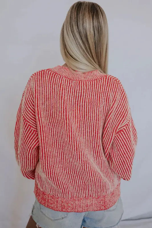 Striped ribbed trim sweater - sweaters