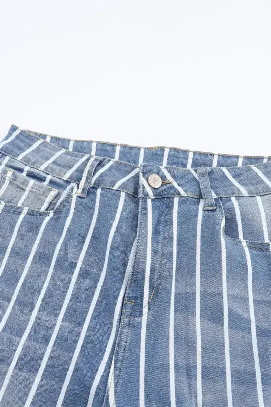 Striped Ripped Flare Jeans - Fashionfitz