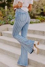 Striped Ripped Flare Jeans - Fashionfitz