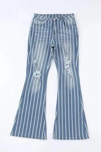 Striped Ripped Flare Jeans - Fashionfitz