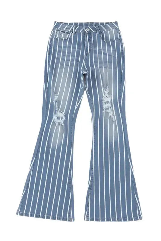 Striped Ripped Flare Jeans - Fashionfitz