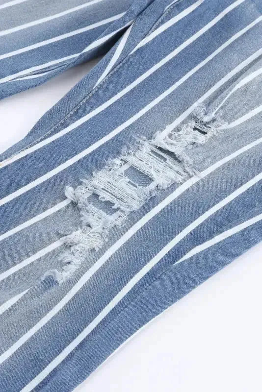 Striped Ripped Flare Jeans - Fashionfitz