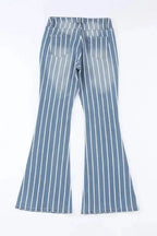 Striped Ripped Flare Jeans - Fashionfitz