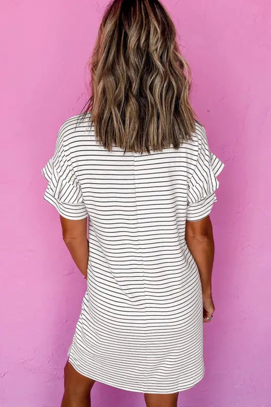 Striped ruffle mini t-shirt dress - white