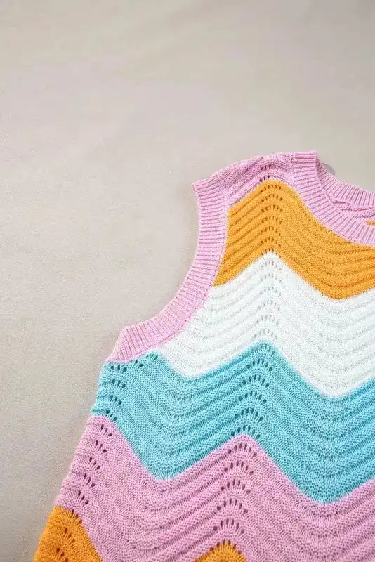 Striped Scalloped Hem Knitted Vest - Fashionfitz