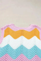 Striped Scalloped Hem Knitted Vest - Fashionfitz