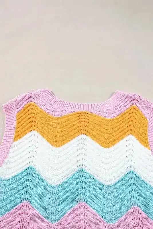 Striped Scalloped Hem Knitted Vest - Fashionfitz