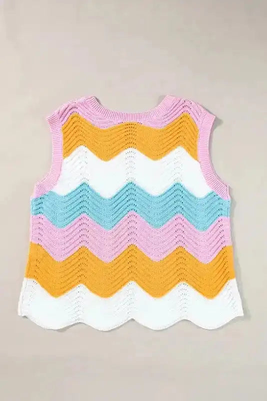 Striped Scalloped Hem Knitted Vest - Fashionfitz